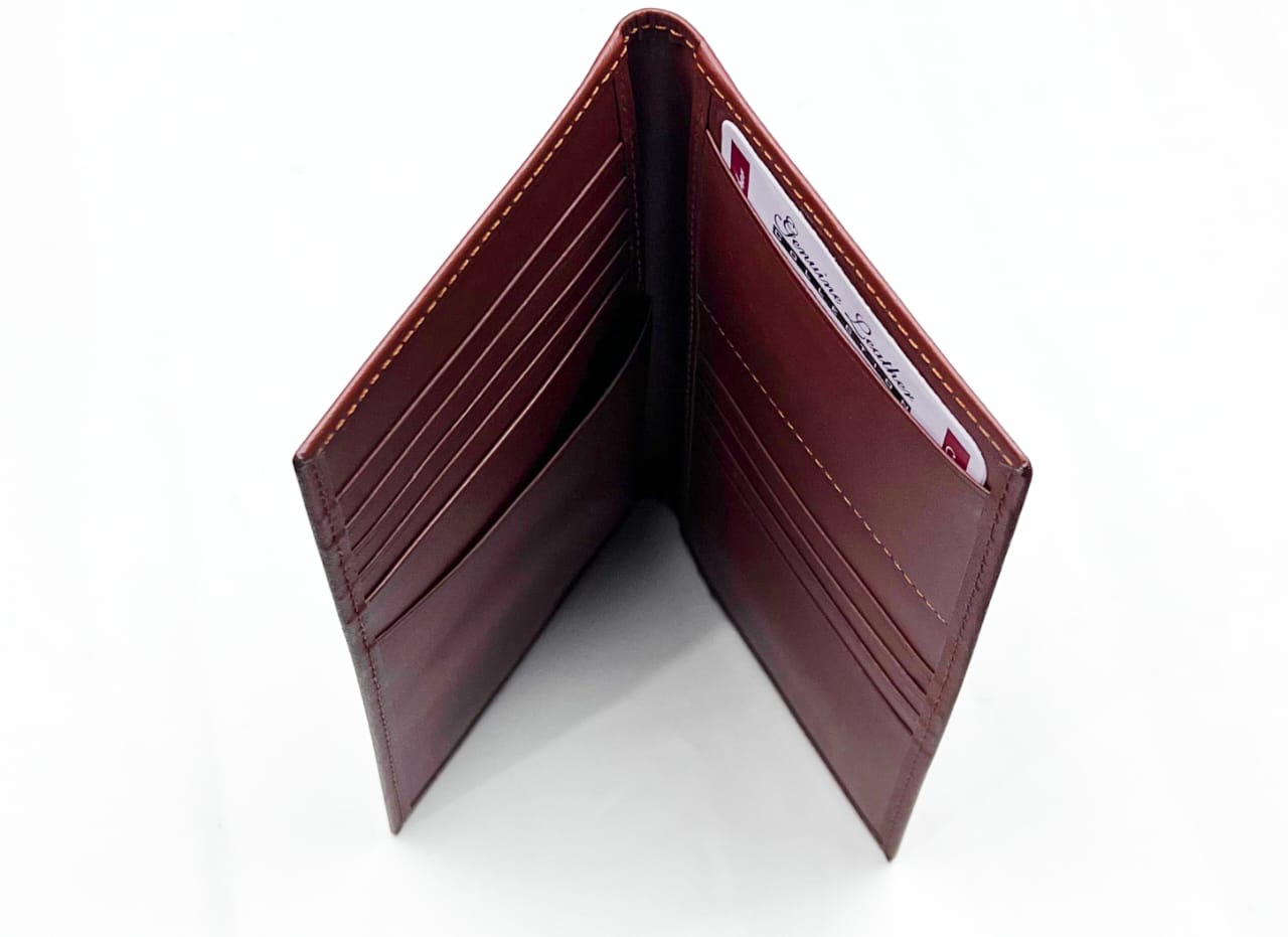 Genuine Leather Bifold Long Travel Wallet Black